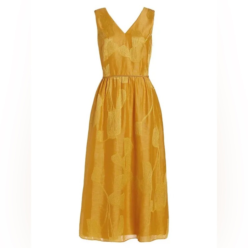 Lafayette 148 gold linen silk Jacquard dress